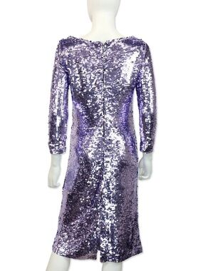 ST. JOHN LILAC PURPLE SEQUIN SLEEVE MIDI DRESS